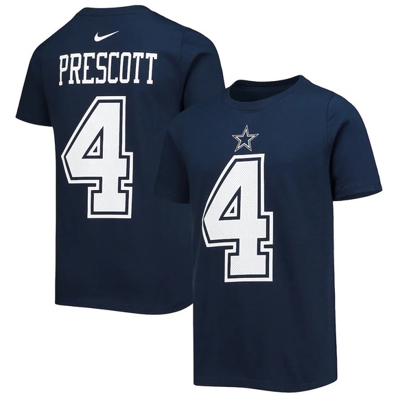 DALLAS COWBOYS PRESCOTT NIKE NAVY TEAM PLAYER NAME & NUMBER T-SHIRT - Picture 1 of 4